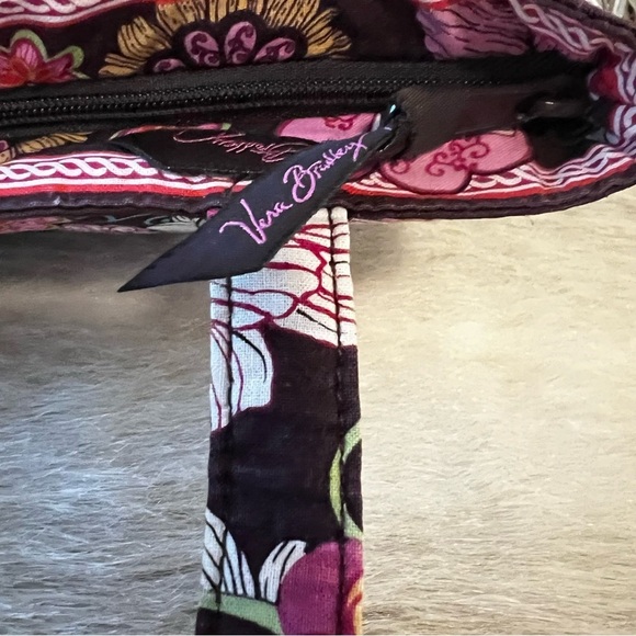 VERA BRADLEY Mod Pink 2007 Morgan Shoulder Bag 2 Handle Brown Pink Floral 70s - Picture 8 of 13